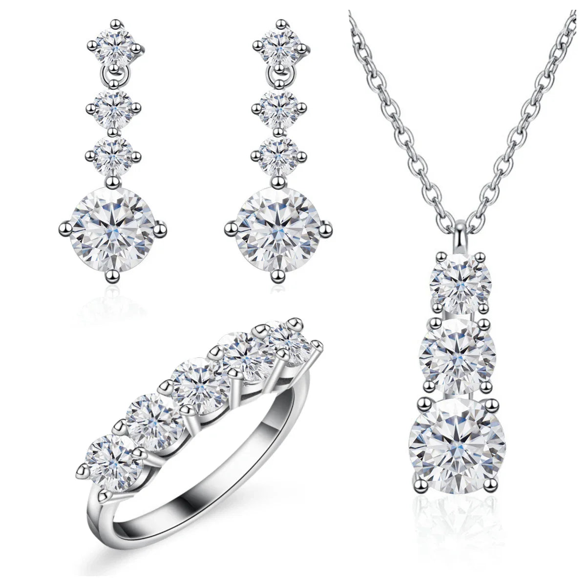 Moissanite 925 Sterling Silver Jewelry Set - Ring Earring Pendant Gift BandsCo Straps