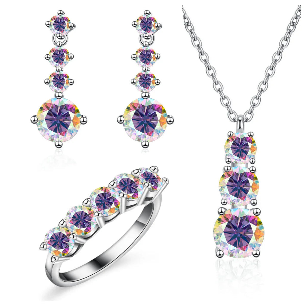 Moissanite 925 Sterling Silver Jewelry Set - Ring Earring Pendant Gift BandsCo Straps