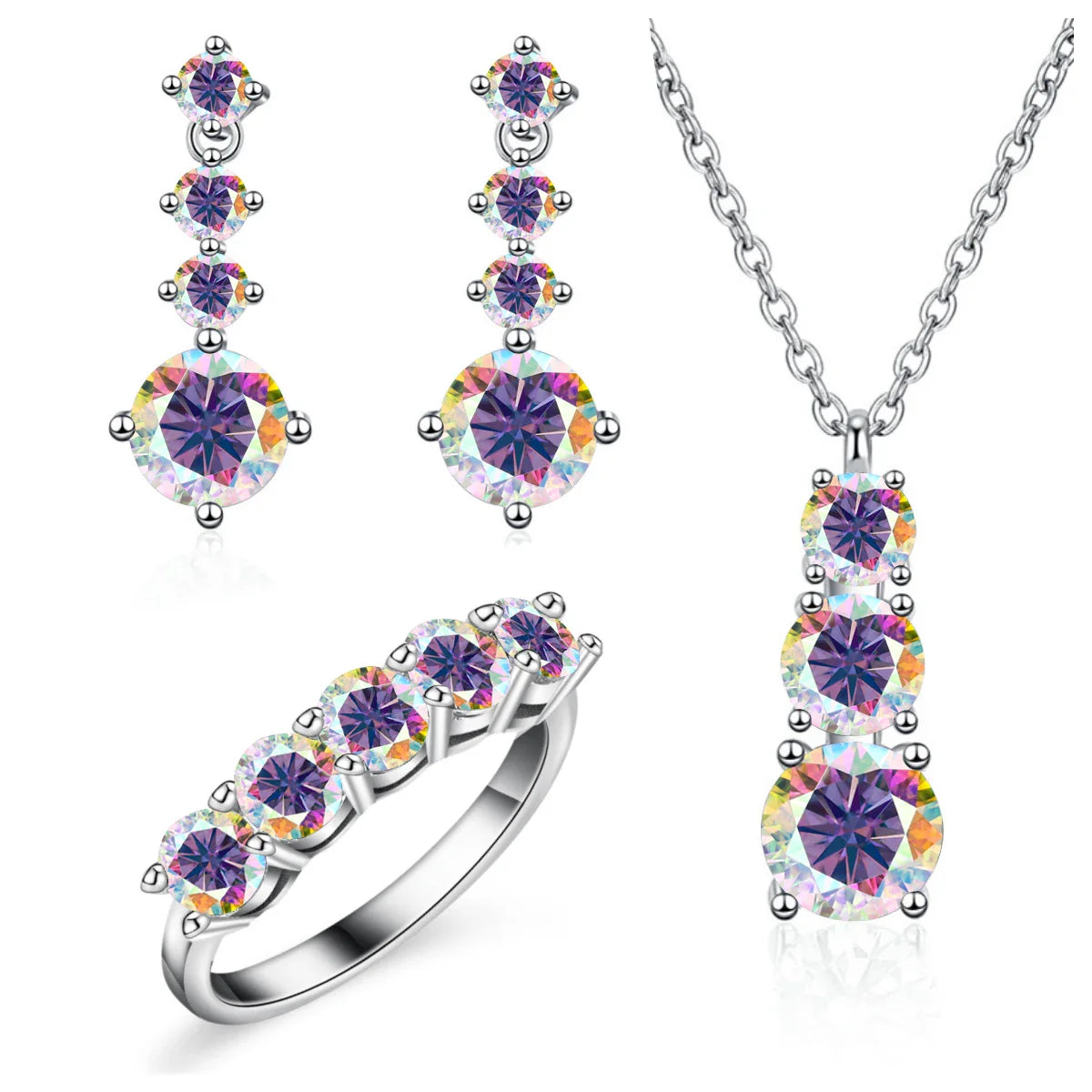 Moissanite 925 Sterling Silver Jewelry Set - Ring Earring Pendant Gift BandsCo Straps