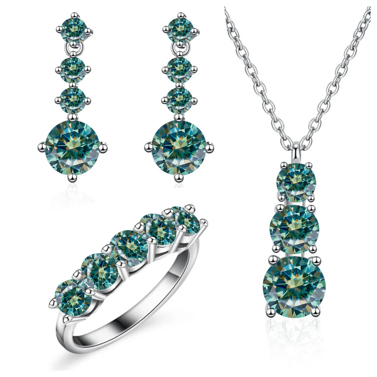 Moissanite 925 Sterling Silver Jewelry Set - Ring Earring Pendant Gift BandsCo Straps
