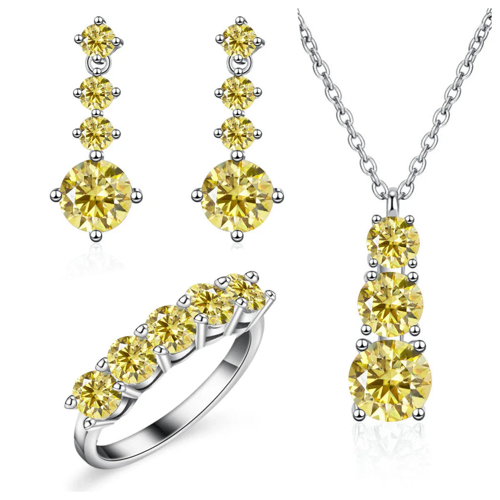 Moissanite 925 Sterling Silver Jewelry Set - Ring Earring Pendant Gift BandsCo Straps