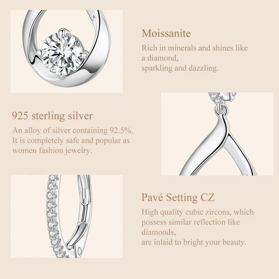 1CT Moissanite Waterdrop Necklace And Drop Earrings 925 Sterling Silver Wedding Bridal Jewelry Set BandsCo Straps