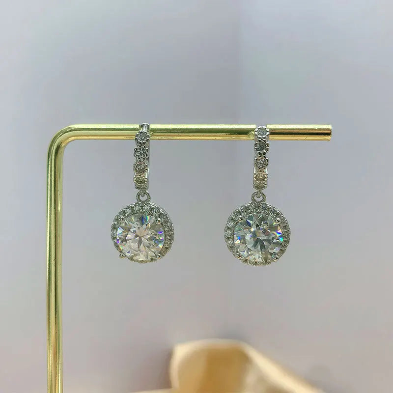 Moissanite 925 Sterling Silver Round D Color Drop Earrings Valentine's Gift BandsCo Straps