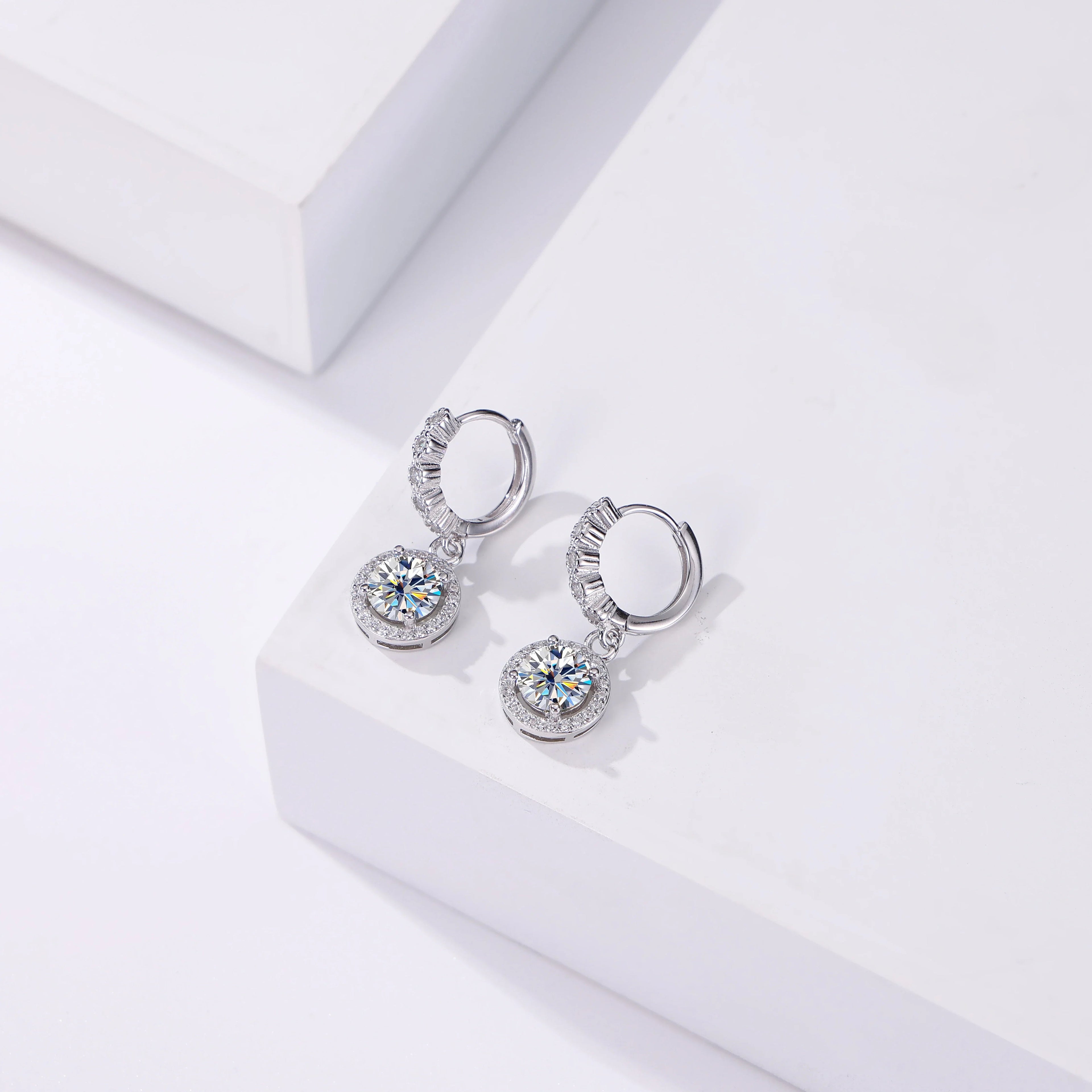 Moissanite 925 Sterling Silver Round D Color Drop Earrings Valentine's Gift BandsCo Straps