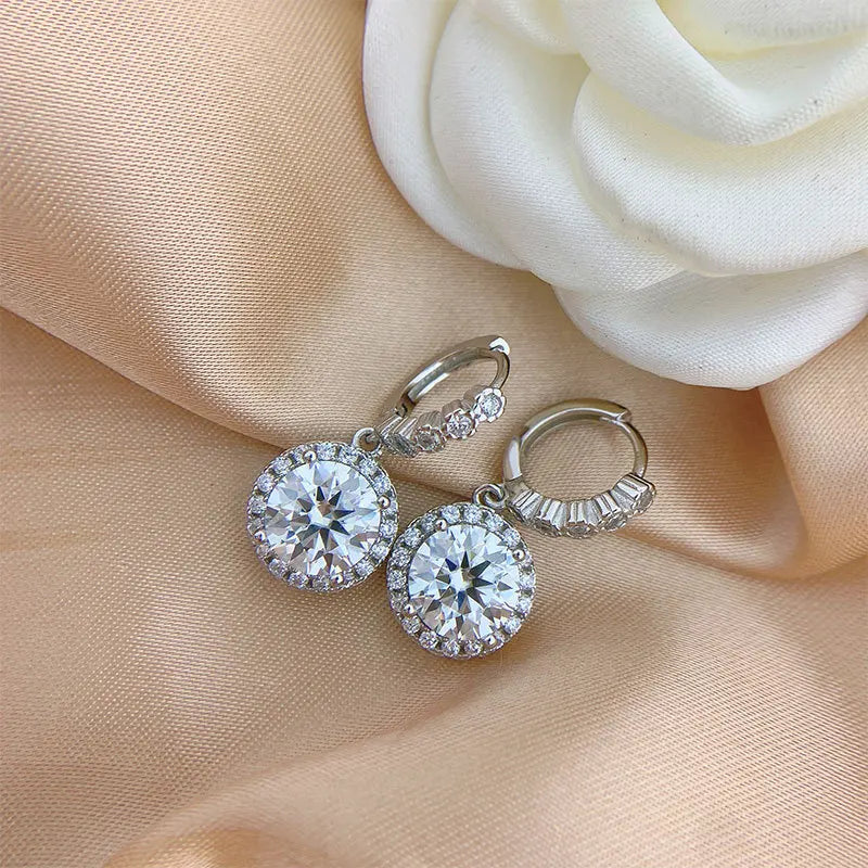 Moissanite 925 Sterling Silver Round D Color Drop Earrings Valentine's Gift BandsCo Straps