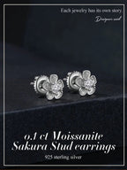 Moissanite 925 Sterling Silver Sakura Stud Earrings VVS1 Screw Back BandsCo Straps