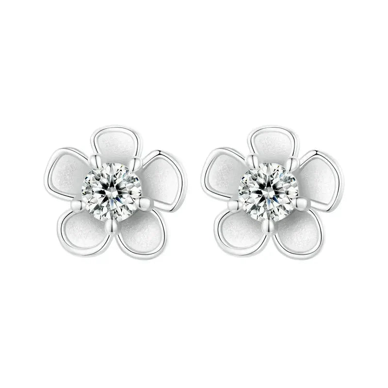 Moissanite 925 Sterling Silver Sakura Stud Earrings VVS1 Screw Back BandsCo Straps