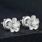Moissanite 925 Sterling Silver Sakura Stud Earrings VVS1 Screw Back BandsCo Straps