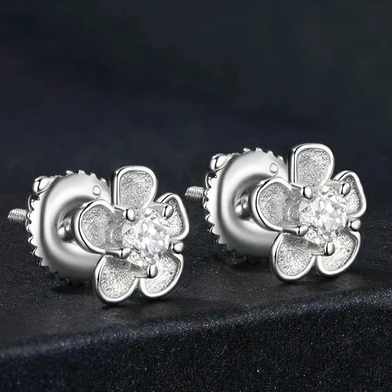 Moissanite 925 Sterling Silver Sakura Stud Earrings VVS1 Screw Back BandsCo Straps