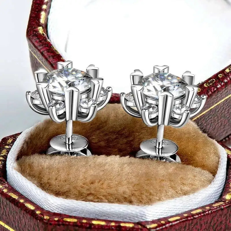 Moissanite 925 Sterling Silver Snowflake Stud Earrings 1CT VVS1 Certificate BandsCo Straps