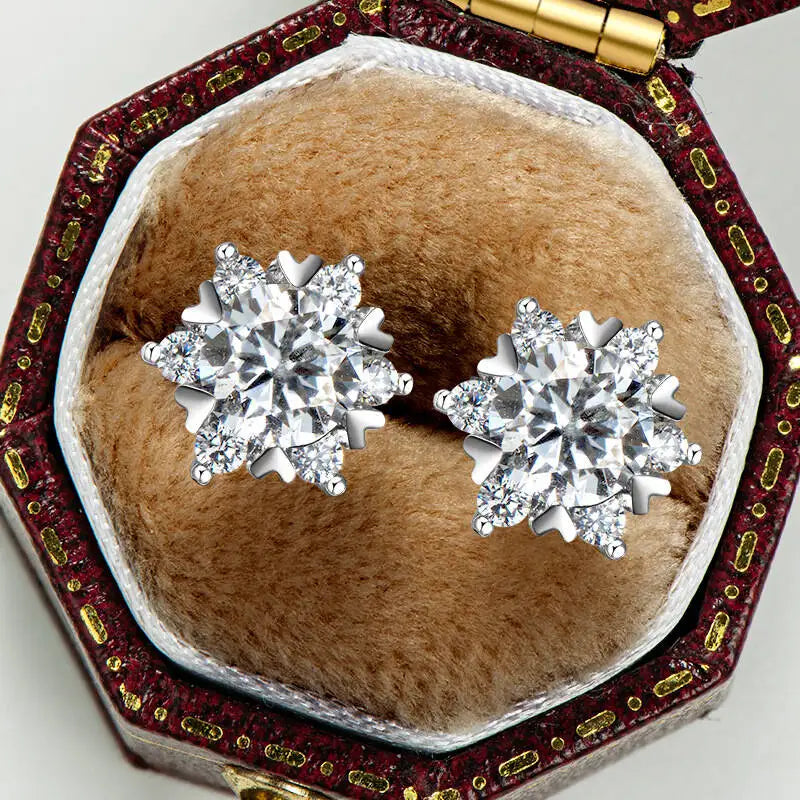 Moissanite 925 Sterling Silver Snowflake Stud Earrings 1CT VVS1 Certificate BandsCo Straps