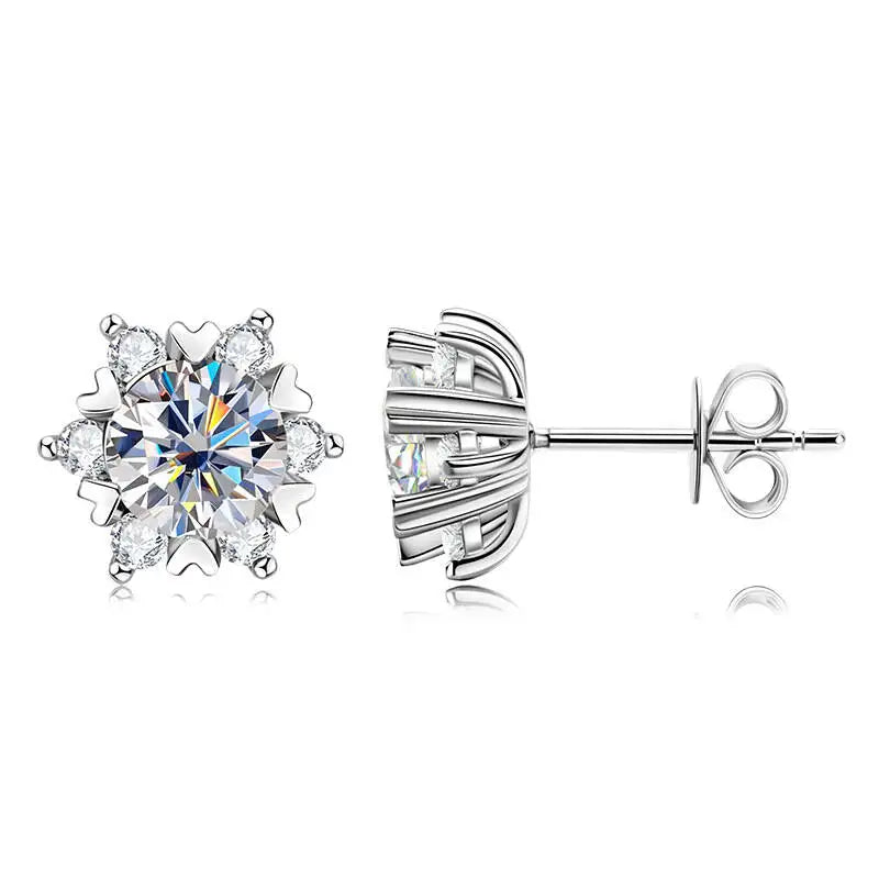 Moissanite 925 Sterling Silver Snowflake Stud Earrings 1CT VVS1 Certificate BandsCo Straps