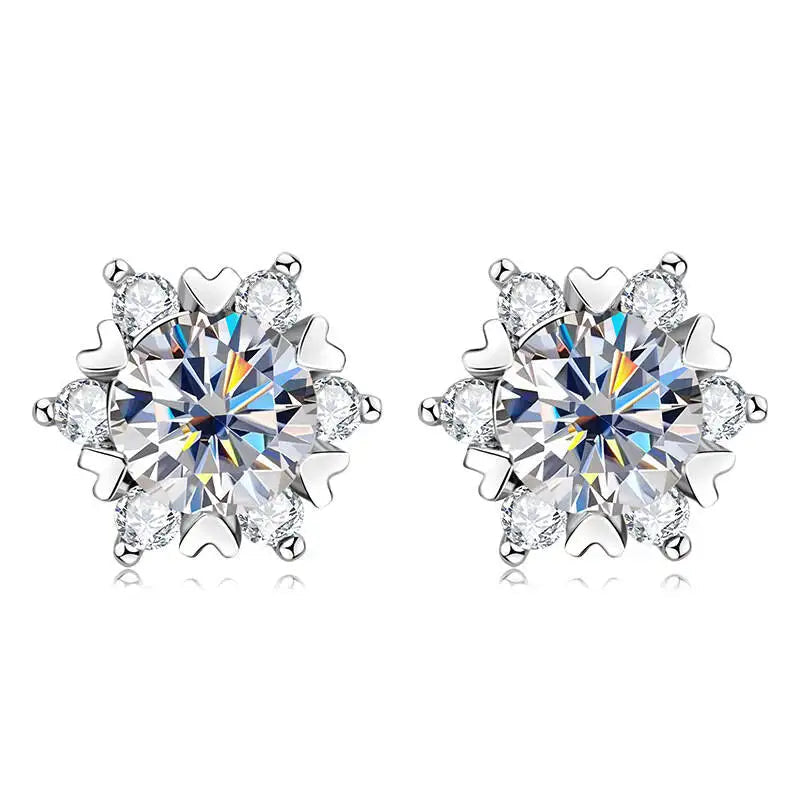 Moissanite 925 Sterling Silver Snowflake Stud Earrings 1CT VVS1 Certificate BandsCo Straps