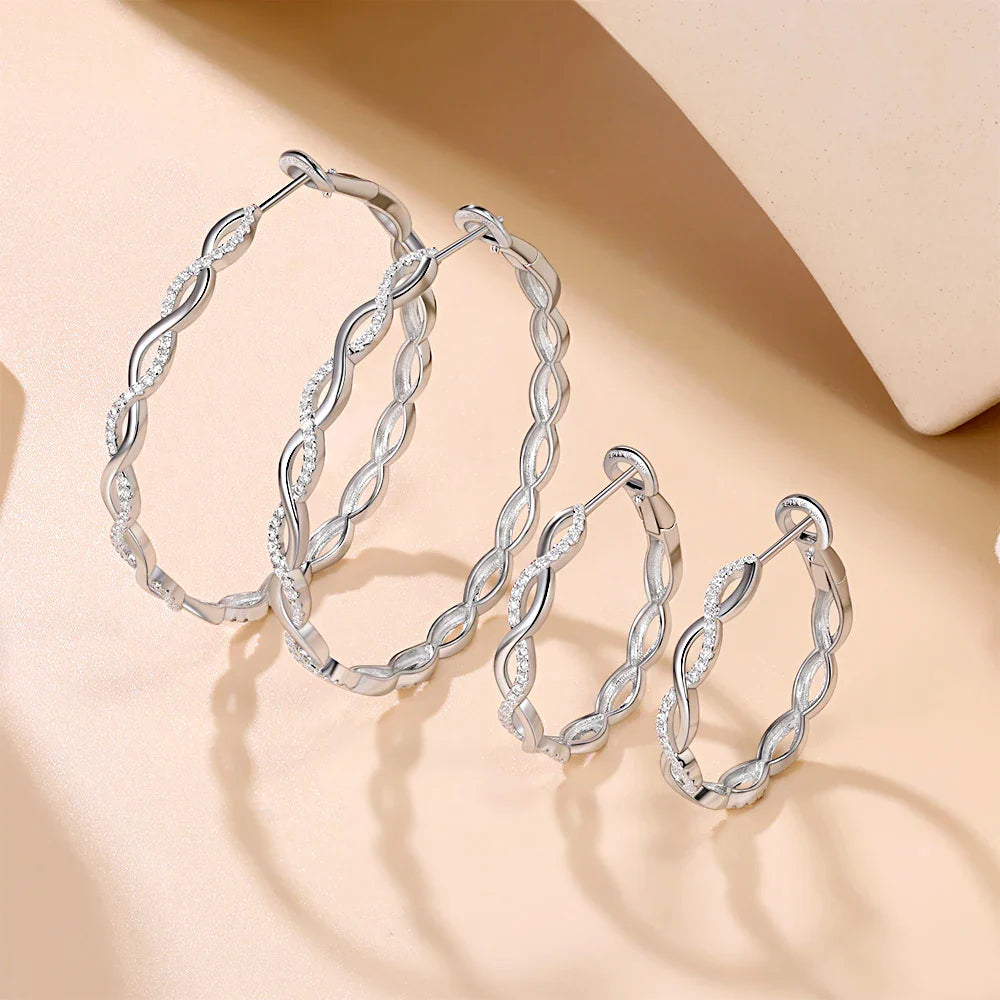 Moissanite 925 Sterling Silver Twisted Infinity Hoop Stud Earrings For Women BandsCo Straps