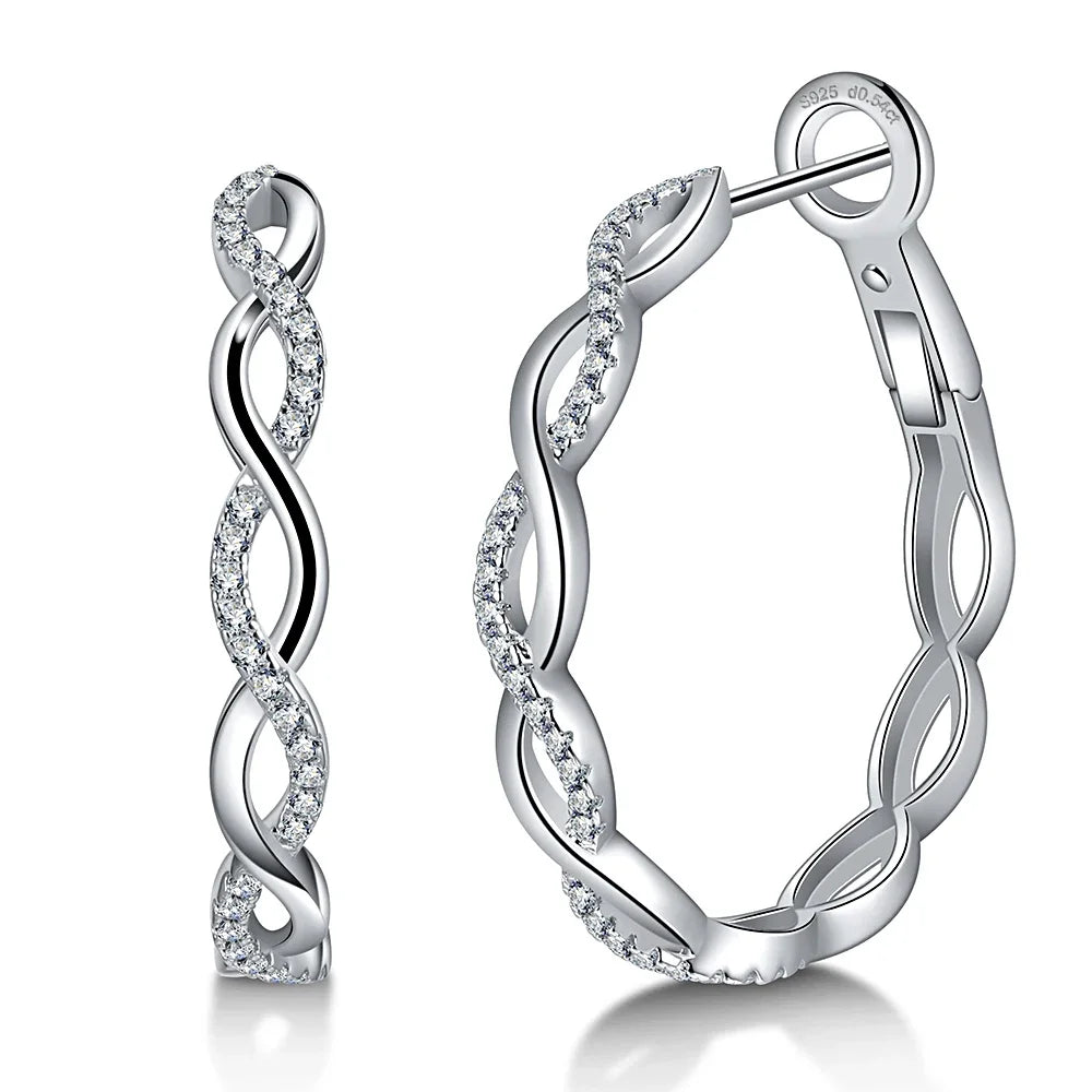 Moissanite 925 Sterling Silver Twisted Infinity Hoop Stud Earrings For Women BandsCo Straps