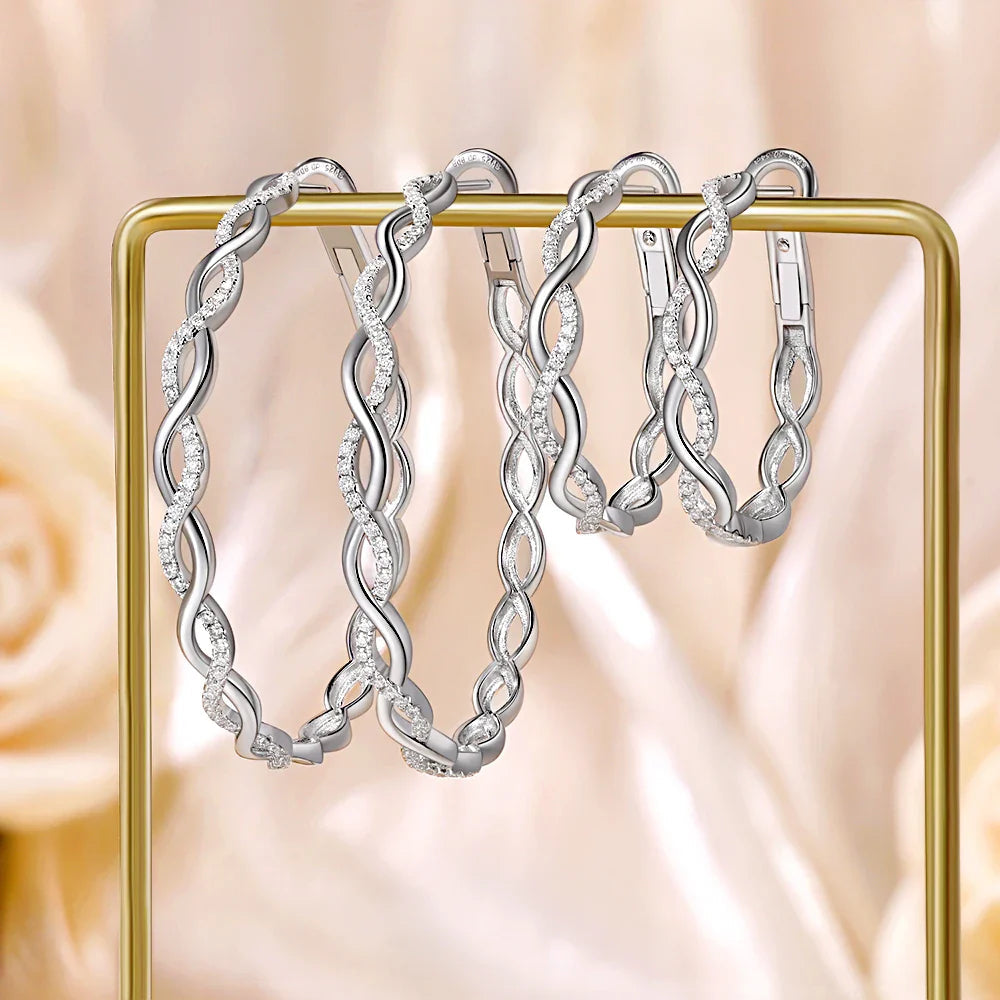 Moissanite 925 Sterling Silver Twisted Infinity Hoop Stud Earrings For Women BandsCo Straps