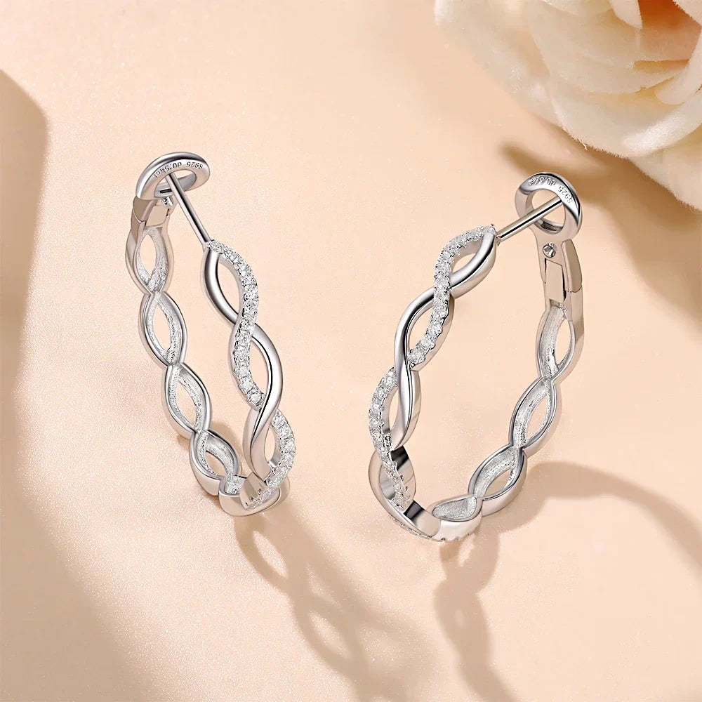 Moissanite 925 Sterling Silver Twisted Infinity Hoop Stud Earrings For Women BandsCo Straps