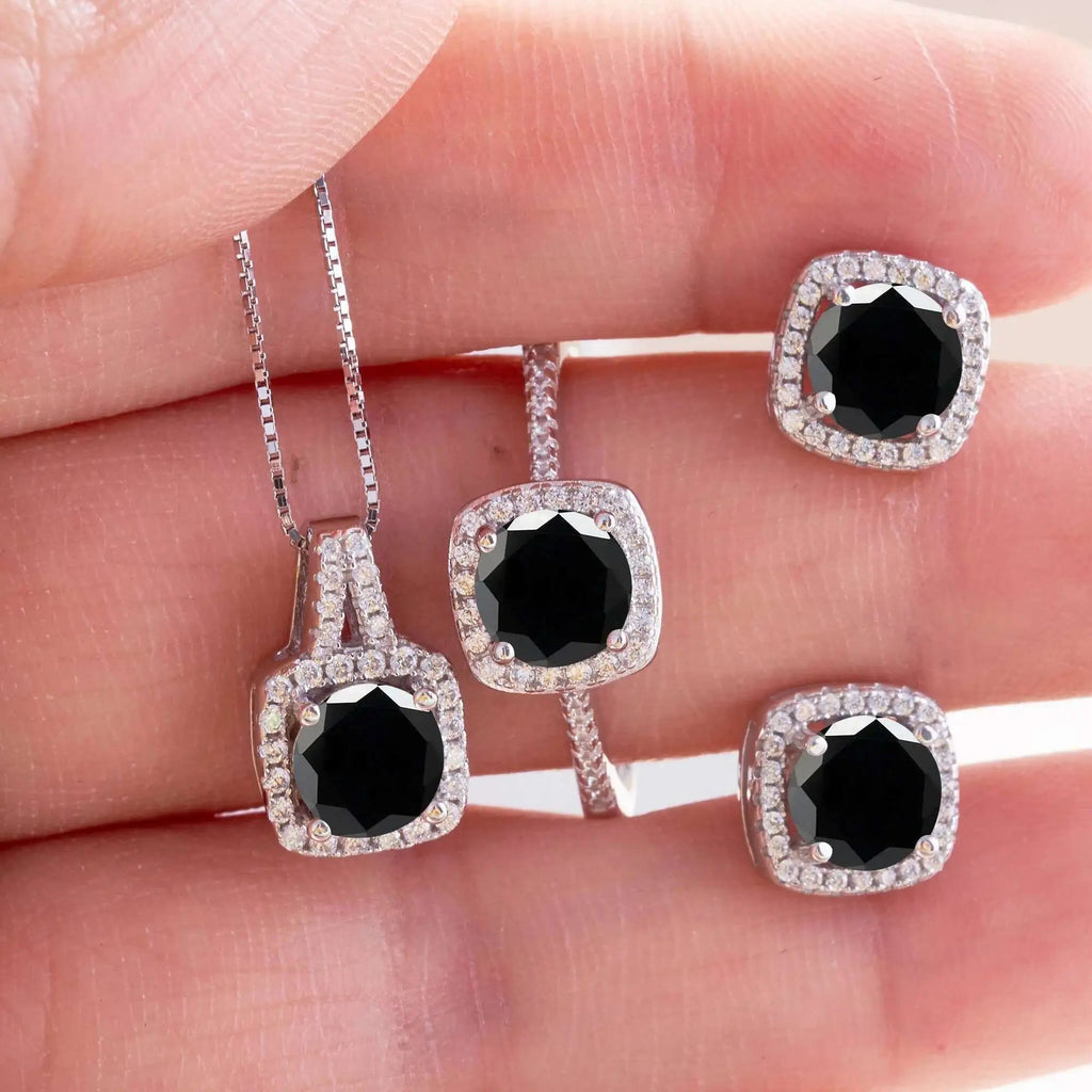 Moissanite D Color Round Cut 925 Sterling Silver Pendant Necklace and Studs Set BandsCo Straps