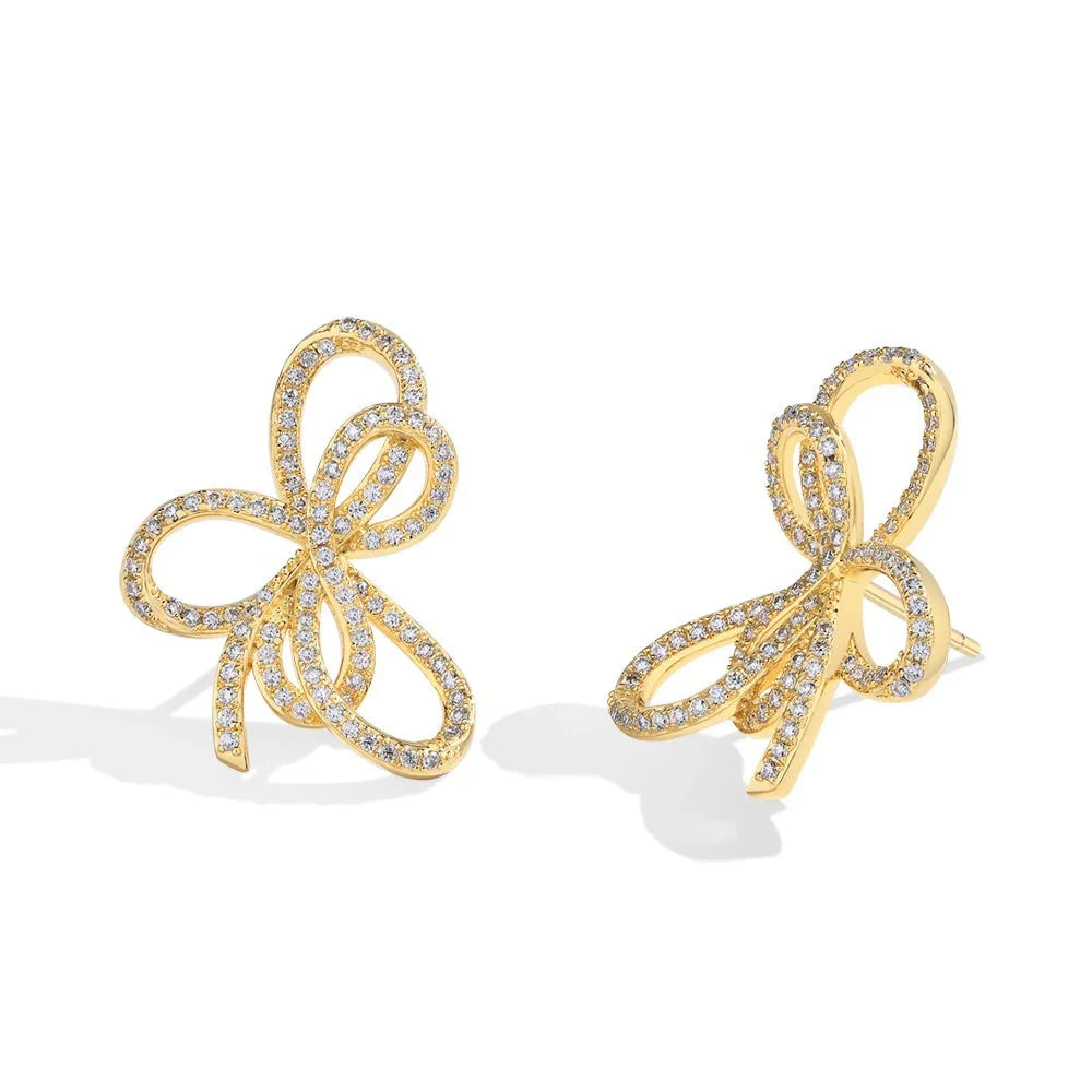 Moissanite Bow Knot Stud Earrings 925 Sterling Silver Sparkling Engagement BandsCo Straps