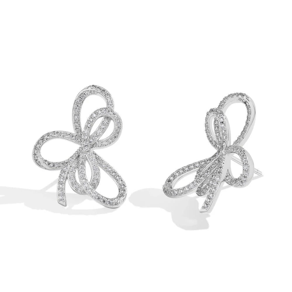 Moissanite Bow Knot Stud Earrings 925 Sterling Silver Sparkling Engagement BandsCo Straps
