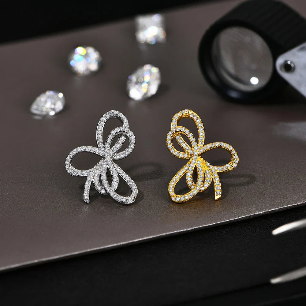 Moissanite Bow Knot Stud Earrings 925 Sterling Silver Sparkling Engagement BandsCo Straps