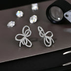 Moissanite Bow Knot Stud Earrings 925 Sterling Silver Sparkling Engagement BandsCo Straps