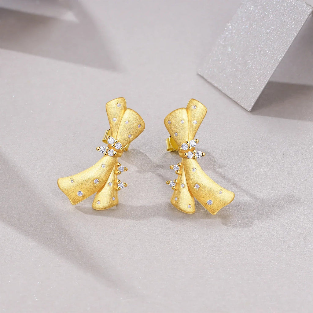 Moissanite 925 Sterling Silver 18K Gold Plated Bow Stud Earrings For Women BandsCo Straps