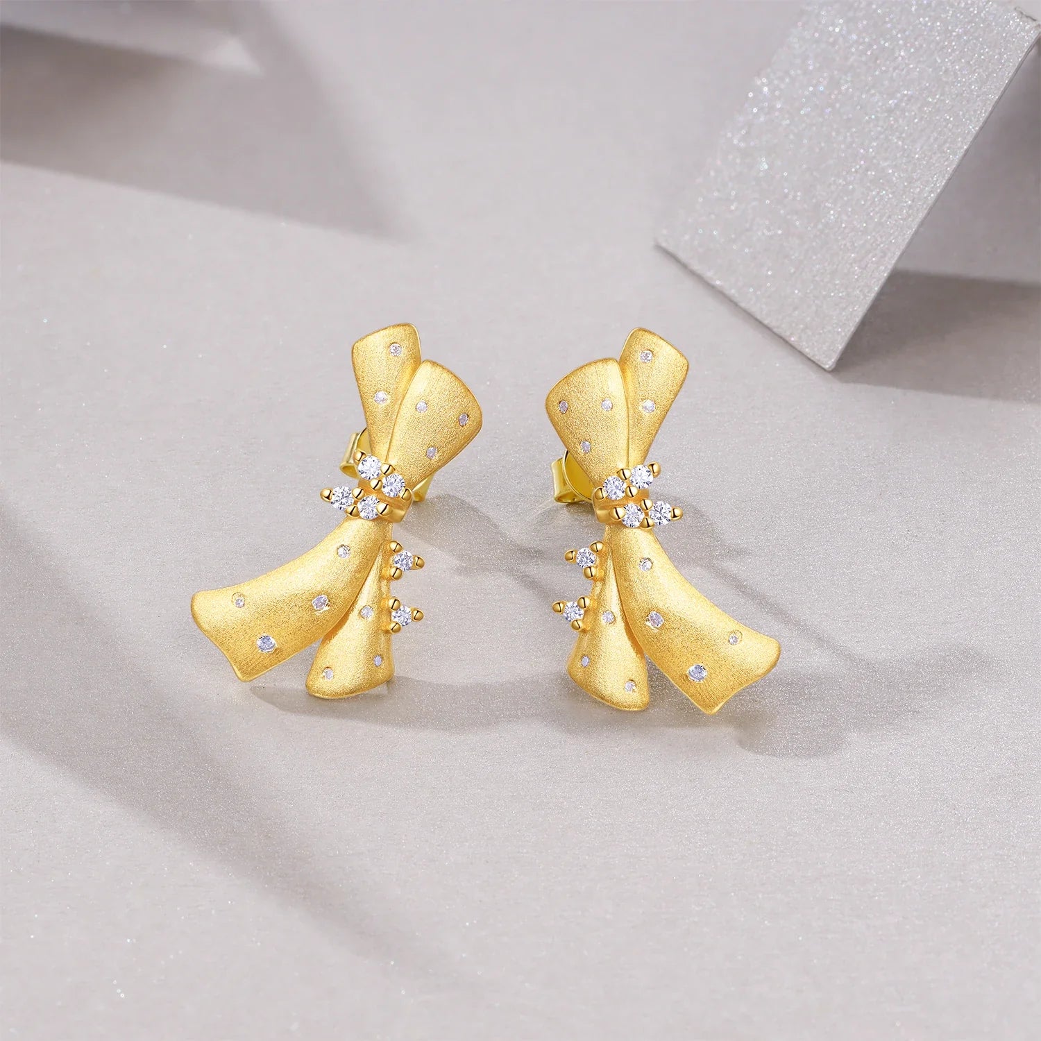 Moissanite 925 Sterling Silver 18K Gold Plated Bow Stud Earrings For Women BandsCo Straps