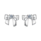 Moissanite Bowknot Stud Earrings S925 Silver Clip-On Wedding Engagement Gift BandsCo Straps