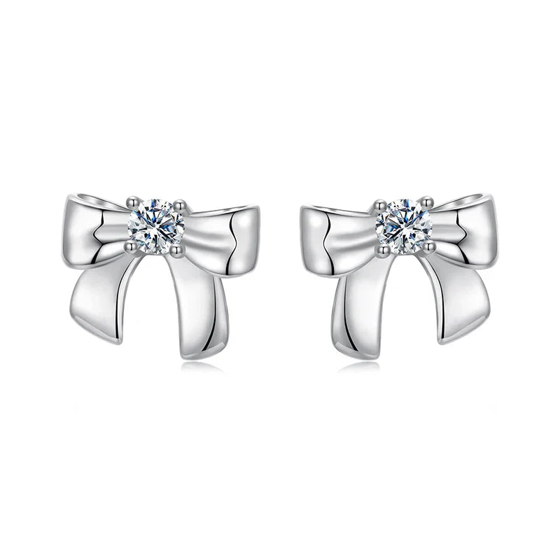 Moissanite Bowknot Stud Earrings S925 Silver Clip-On Wedding Engagement Gift BandsCo Straps