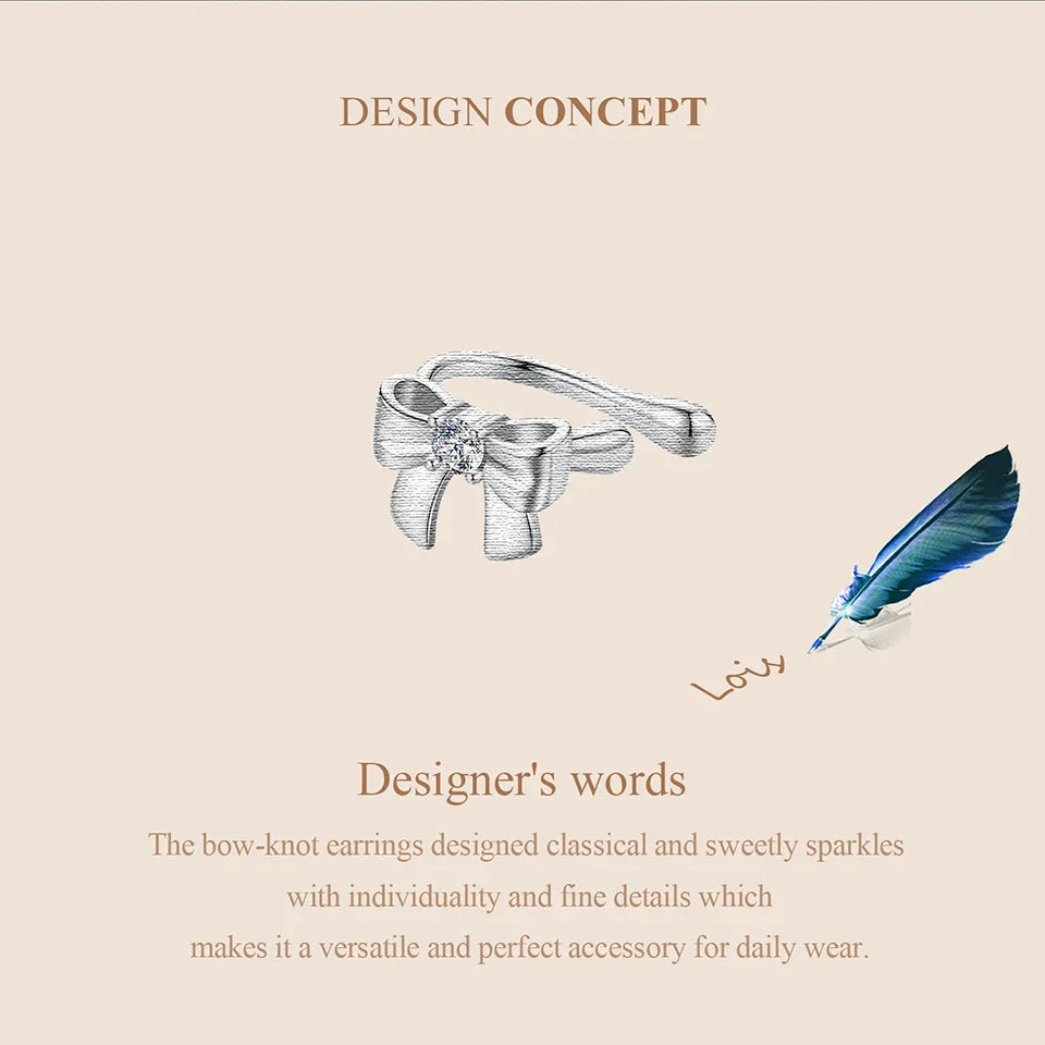 Moissanite Bowknot Stud Earrings S925 Silver Clip-On Wedding Engagement Gift BandsCo Straps