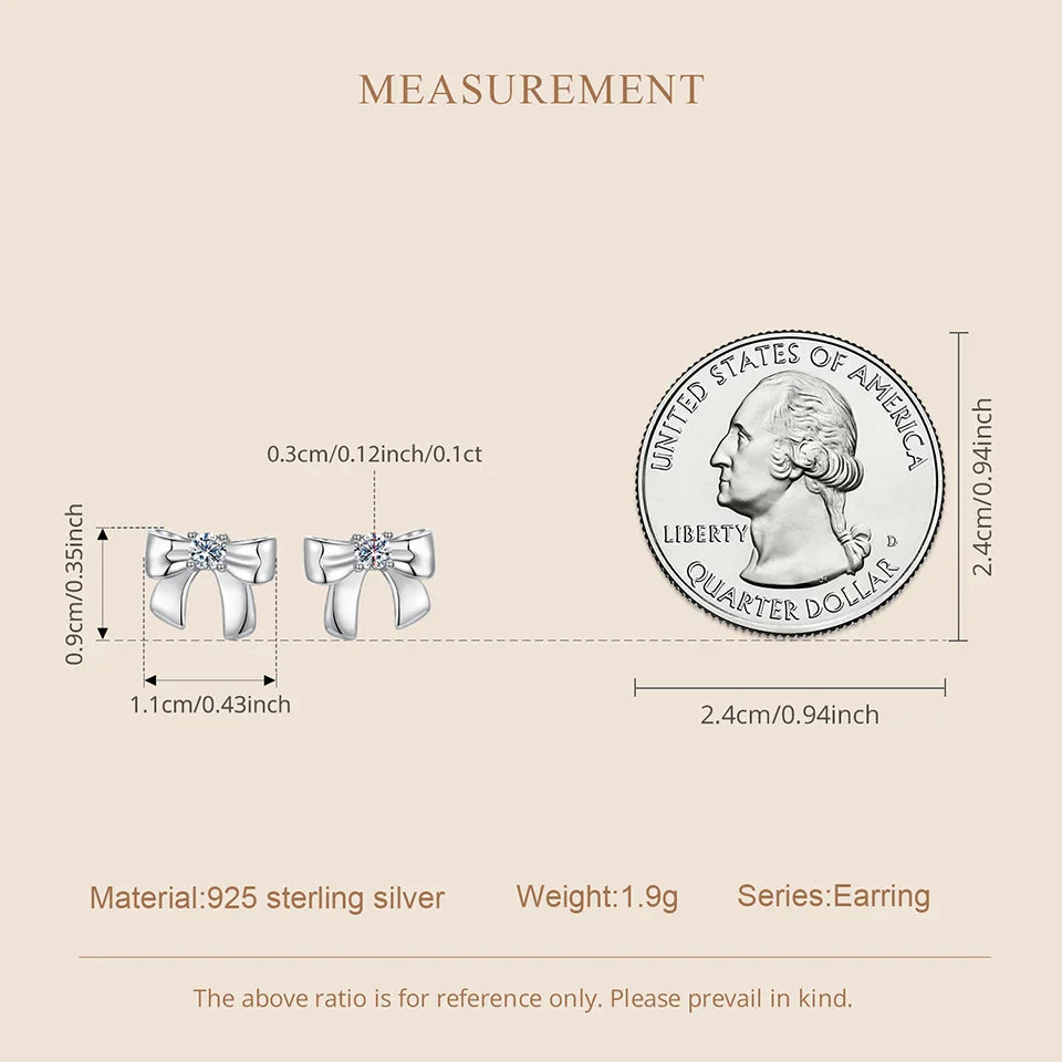 Moissanite Bowknot Stud Earrings S925 Silver Clip-On Wedding Engagement Gift BandsCo Straps