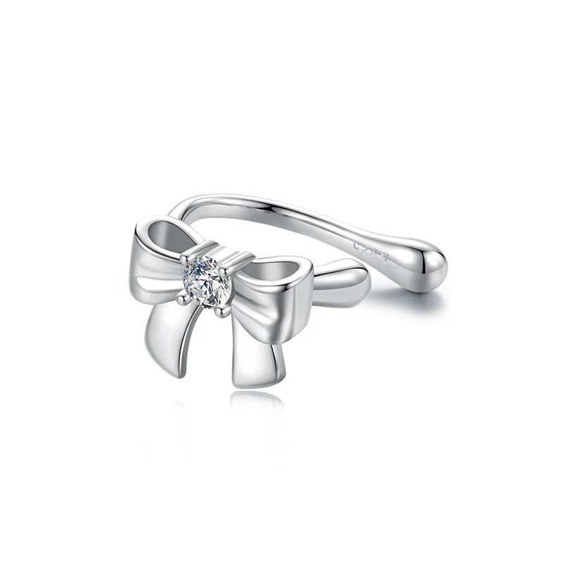 Moissanite Bowknot Stud Earrings S925 Silver Clip-On Wedding Engagement Gift BandsCo Straps