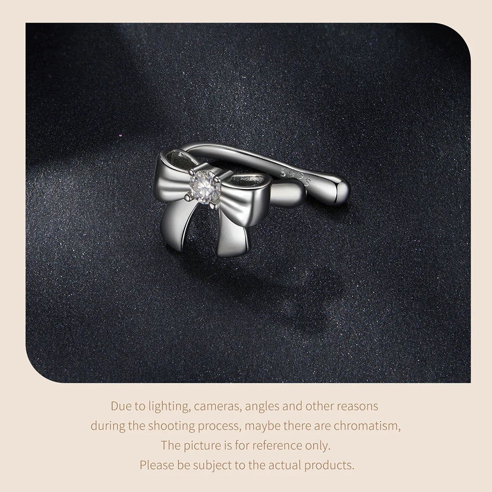 Moissanite Bowknot Stud Earrings S925 Silver Clip-On Wedding Engagement Gift BandsCo Straps