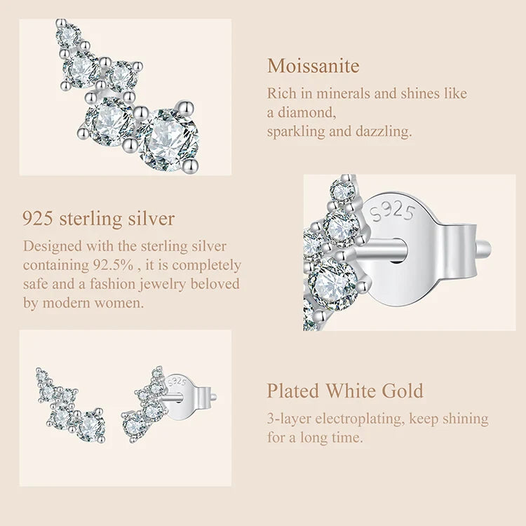 Moissanite Bubble Stud Earrings Geometric VVS1 EX 925 Sterling Screw Back BandsCo Straps