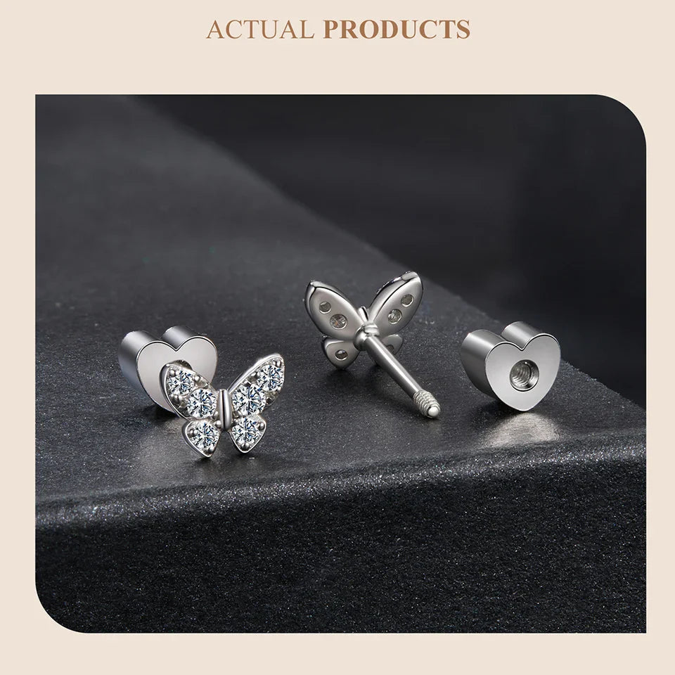 Moissanite Butterfly Clover Stud Earrings 925 Silver Diamond Cut Wedding Gift BandsCo Straps