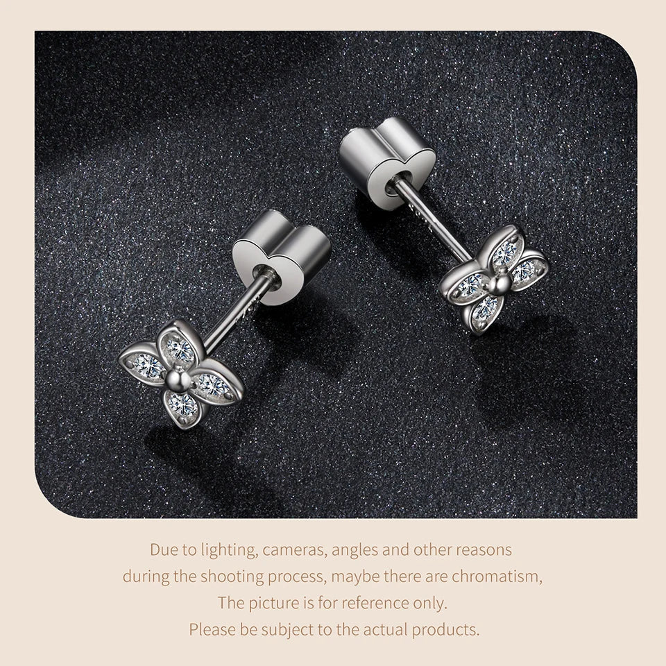 Moissanite Butterfly Clover Stud Earrings 925 Silver Diamond Cut Wedding Gift BandsCo Straps