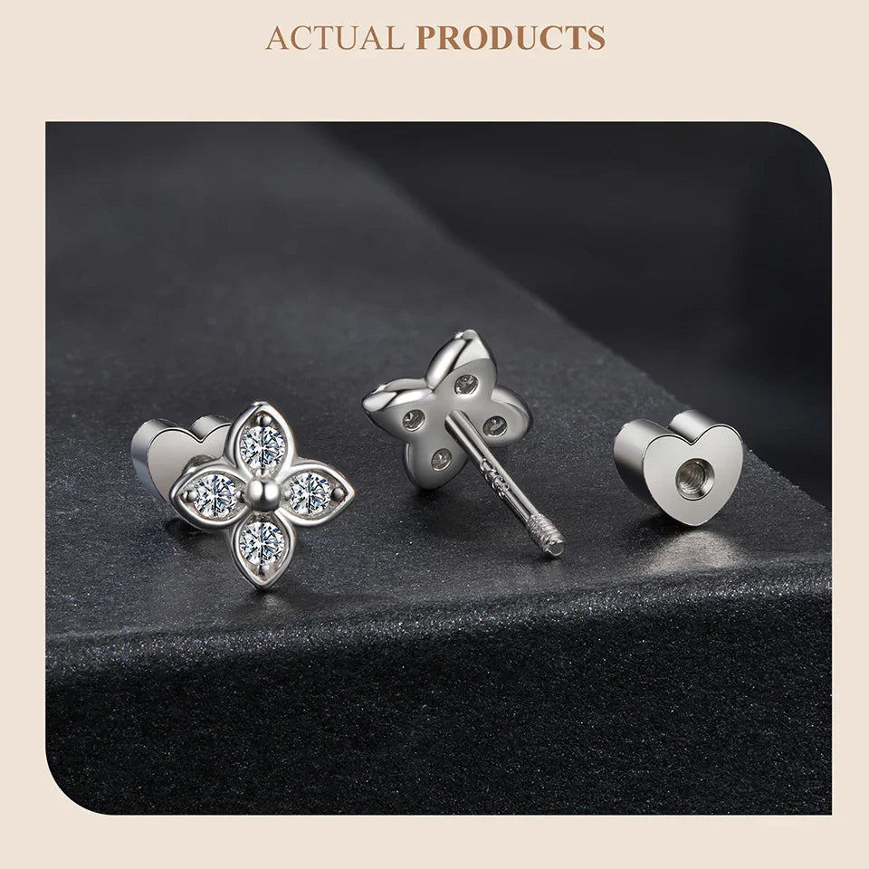 Moissanite Butterfly Clover Stud Earrings 925 Silver Diamond Cut Wedding Gift BandsCo Straps