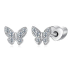 Moissanite Butterfly Clover Stud Earrings 925 Silver Diamond Cut Wedding Gift BandsCo Straps