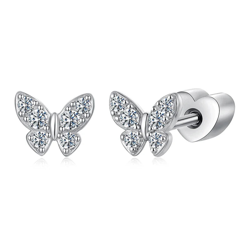 Moissanite Butterfly Clover Stud Earrings 925 Silver Diamond Cut Wedding Gift BandsCo Straps