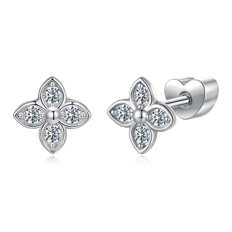 Moissanite Butterfly Clover Stud Earrings 925 Silver Diamond Cut Wedding Gift BandsCo Straps