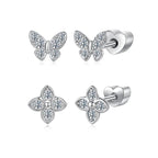Moissanite Butterfly Clover Stud Earrings 925 Silver Diamond Cut Wedding Gift BandsCo Straps