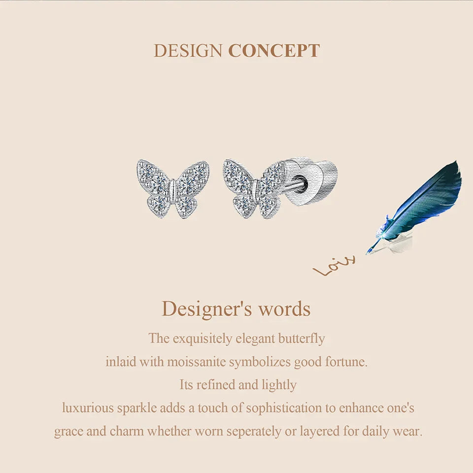 Moissanite Butterfly Clover Stud Earrings 925 Silver Diamond Cut Wedding Gift BandsCo Straps