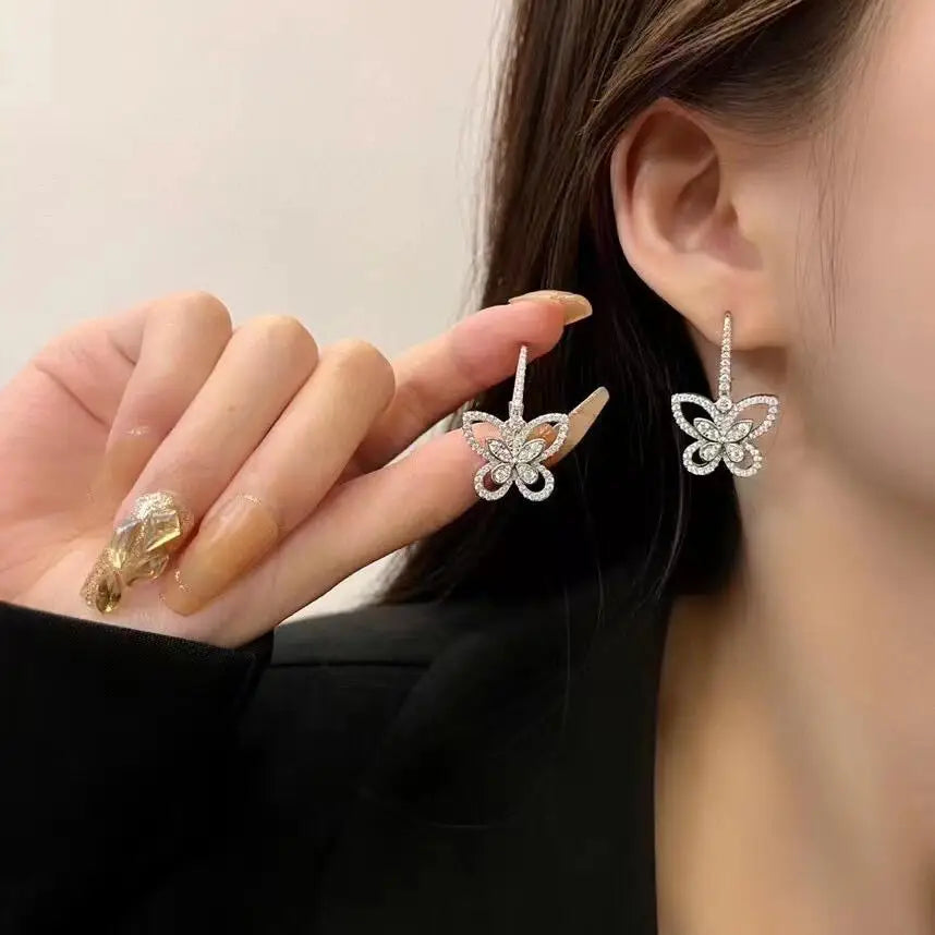 Moissanite Butterfly Drop Earrings 925 Sterling Silver Luxury Sparkling Gift BandsCo Straps