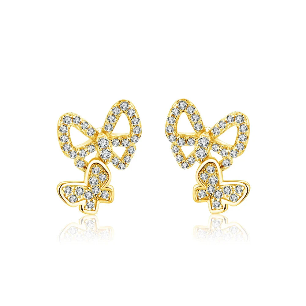 Moissanite Butterfly Stud Earrings 925 Sterling Silver Sparkle Wedding Jewelry BandsCo Straps