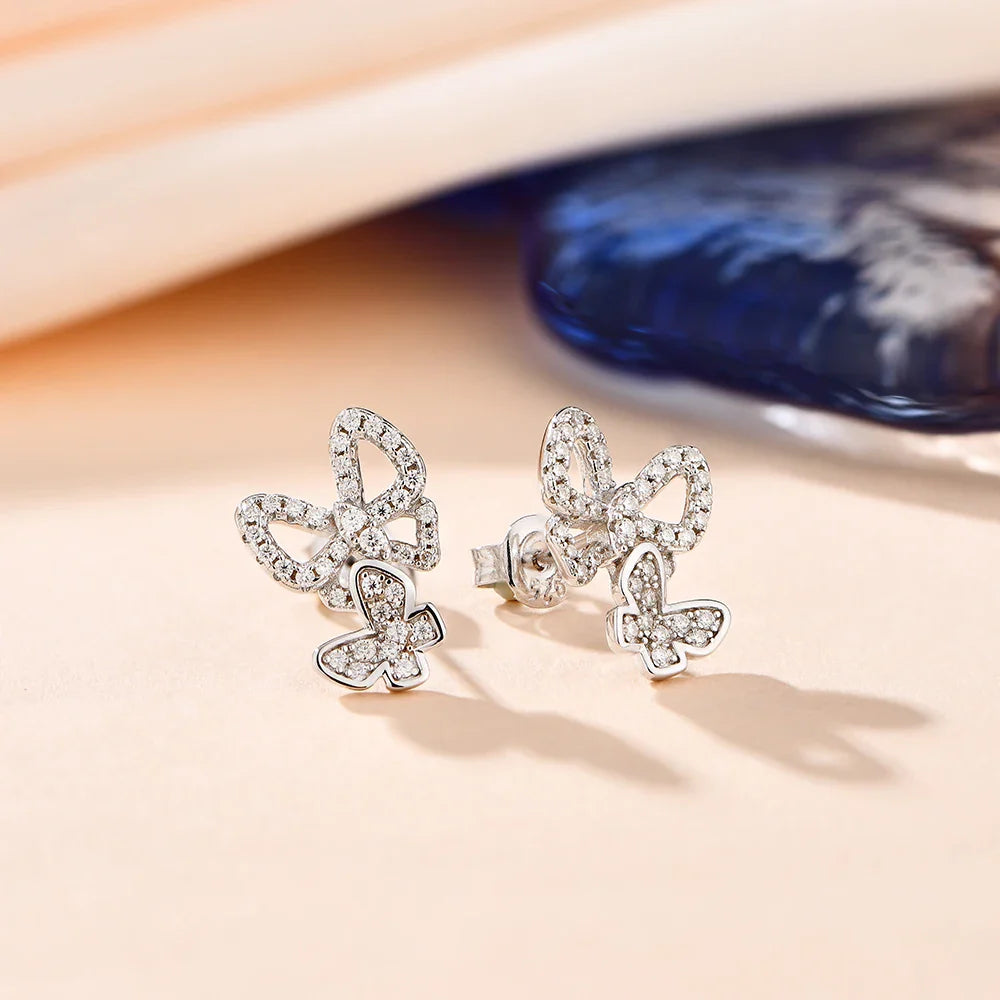 Moissanite Butterfly Stud Earrings 925 Sterling Silver Sparkle Wedding Jewelry BandsCo Straps
