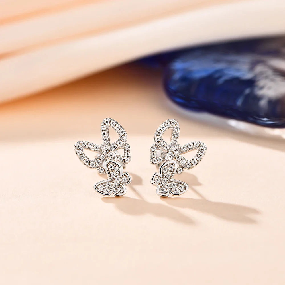 Moissanite Butterfly Stud Earrings 925 Sterling Silver Sparkle Wedding Jewelry BandsCo Straps