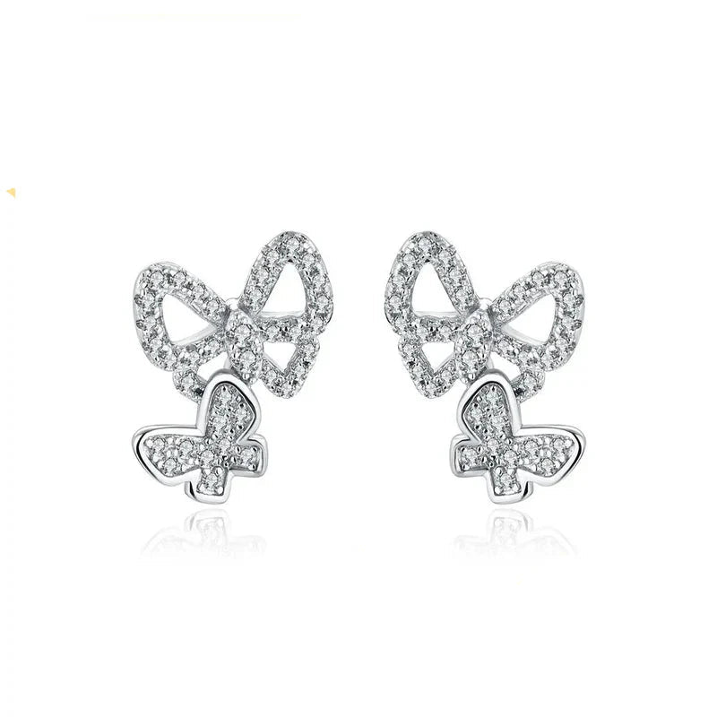 Moissanite Butterfly Stud Earrings 925 Sterling Silver Sparkle Wedding Jewelry BandsCo Straps