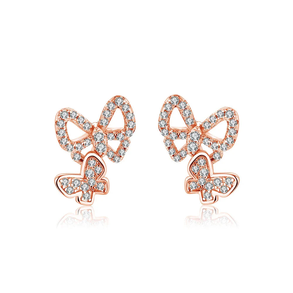 Moissanite Butterfly Stud Earrings 925 Sterling Silver Sparkle Wedding Jewelry BandsCo Straps
