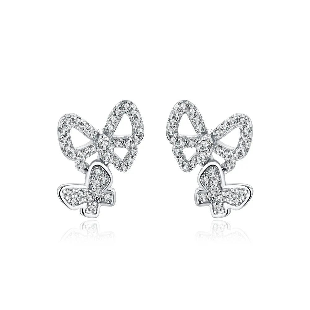 Moissanite Butterfly Stud Earrings 925 Sterling Silver Sparkle Wedding Jewelry BandsCo Straps